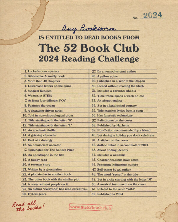 The 52 Book Club’s 2024 Reading Challenge The Book Haze